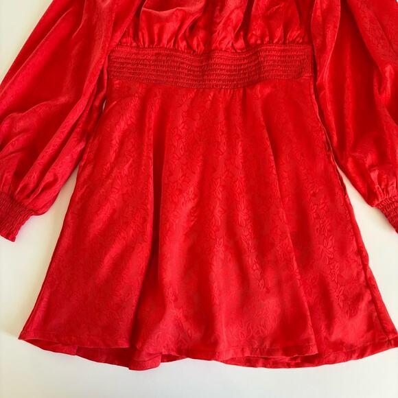 Urban Outfitters Rebecca Red Long Sleeve Jacquard Boho Holiday Mini Dress Small - Picture 11 of 13
